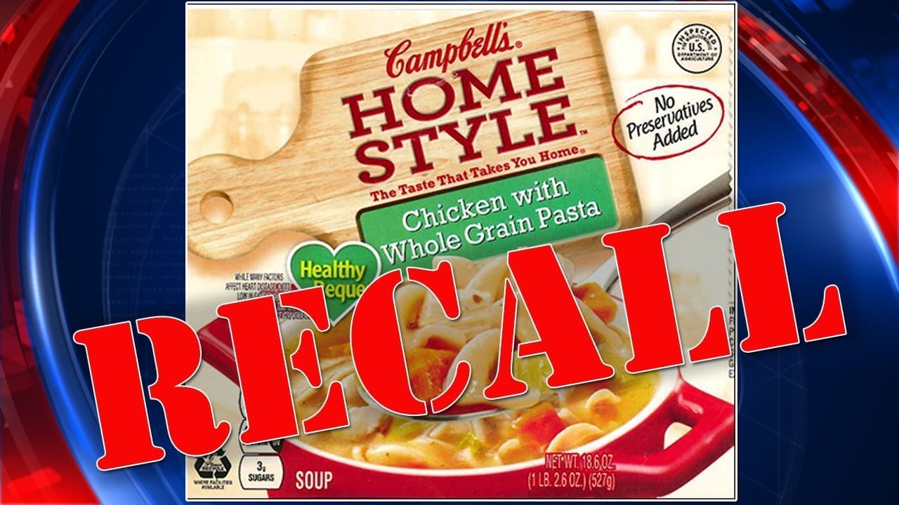 Image of a Campbell's Soup Label with 'RECALL' written over it.