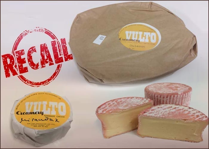 Image of Vulto Creamery cheeses with the word 'recall' in the upper left hand corner.