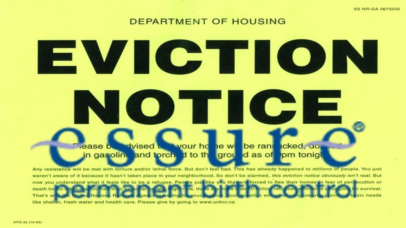 Essure eviction notice; image courtesy of www.dailypetition.com.