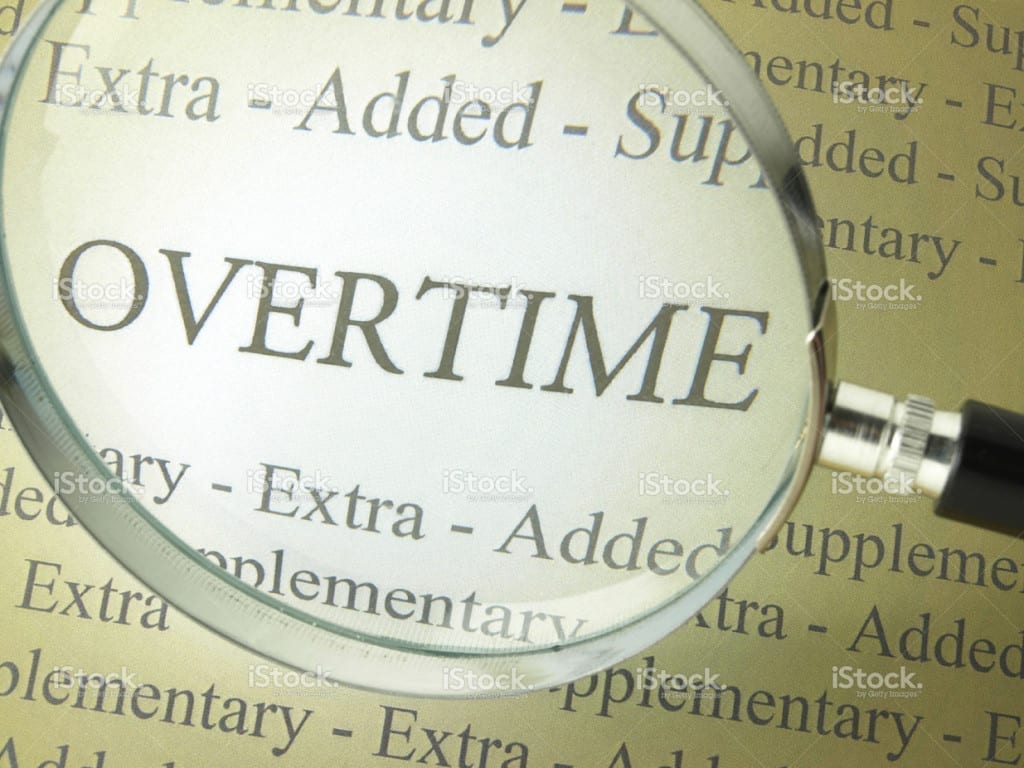 Image of the word 'Overtime' under a microscope