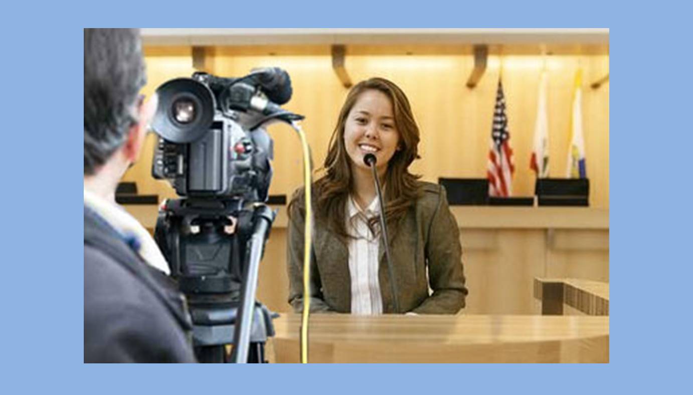 Video deposition in progress; image courtesy www.litigationservices.com.