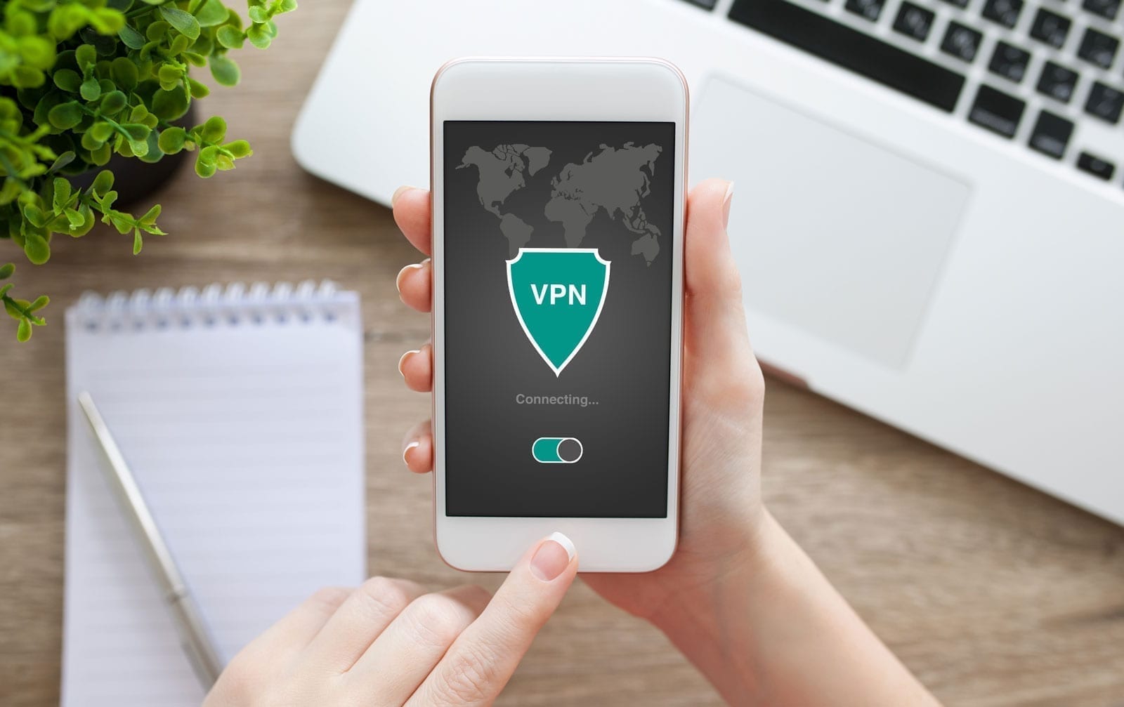 Person accessing VPN on smartphone; image courtesy of www.engadget.com.