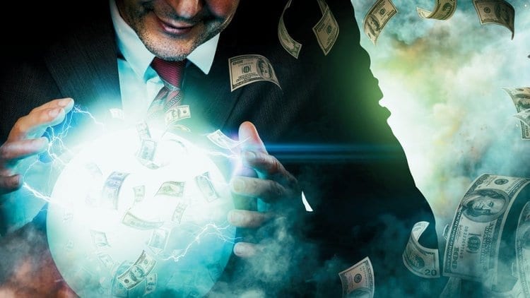 Man with crystal ball and money; image courtesy www.entrepreneur.com, Jesse Lenz.
