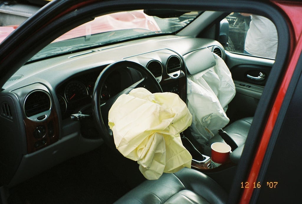 Airbag deployment; image courtesy of Adam Bartlett/Flickr, via CC by 2.0.
