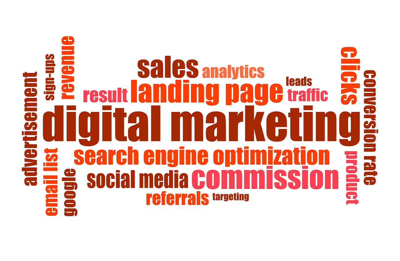 Digital Marketing terms; image courtesy of typographyimages via Pixabay.com CC0 Creative Commons.