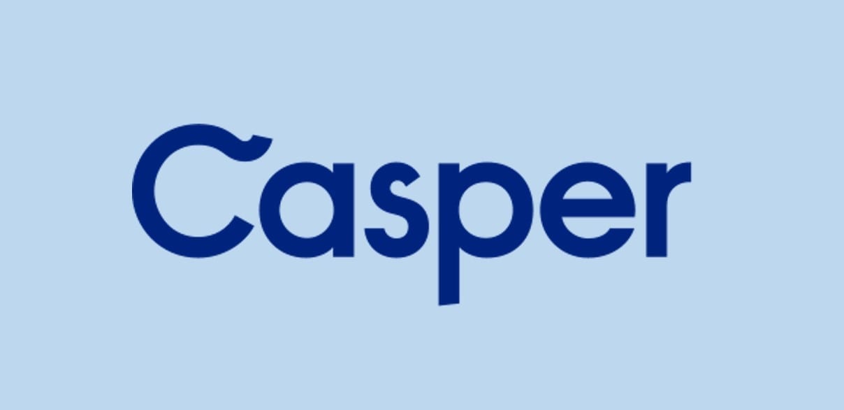Casper Logo by Casper Sleep via Wikimedia Commons CC by 2.0, blue background added.