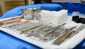 Dental tools lay out on a tray in preparation for a periodontal surgery at MacDill Air Force Base, Fla., Dec. 5, 2013. The surgery usually lasts two to three hours. U.S. Air Force photo by Airman 1st Class Tori Schultz/Released, Public domain.