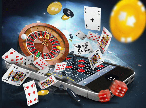 Smartphone with various casino game equipment popping off the screen into reality; image by BagoGames, via Flickr, CC BY 2.0, no changes.