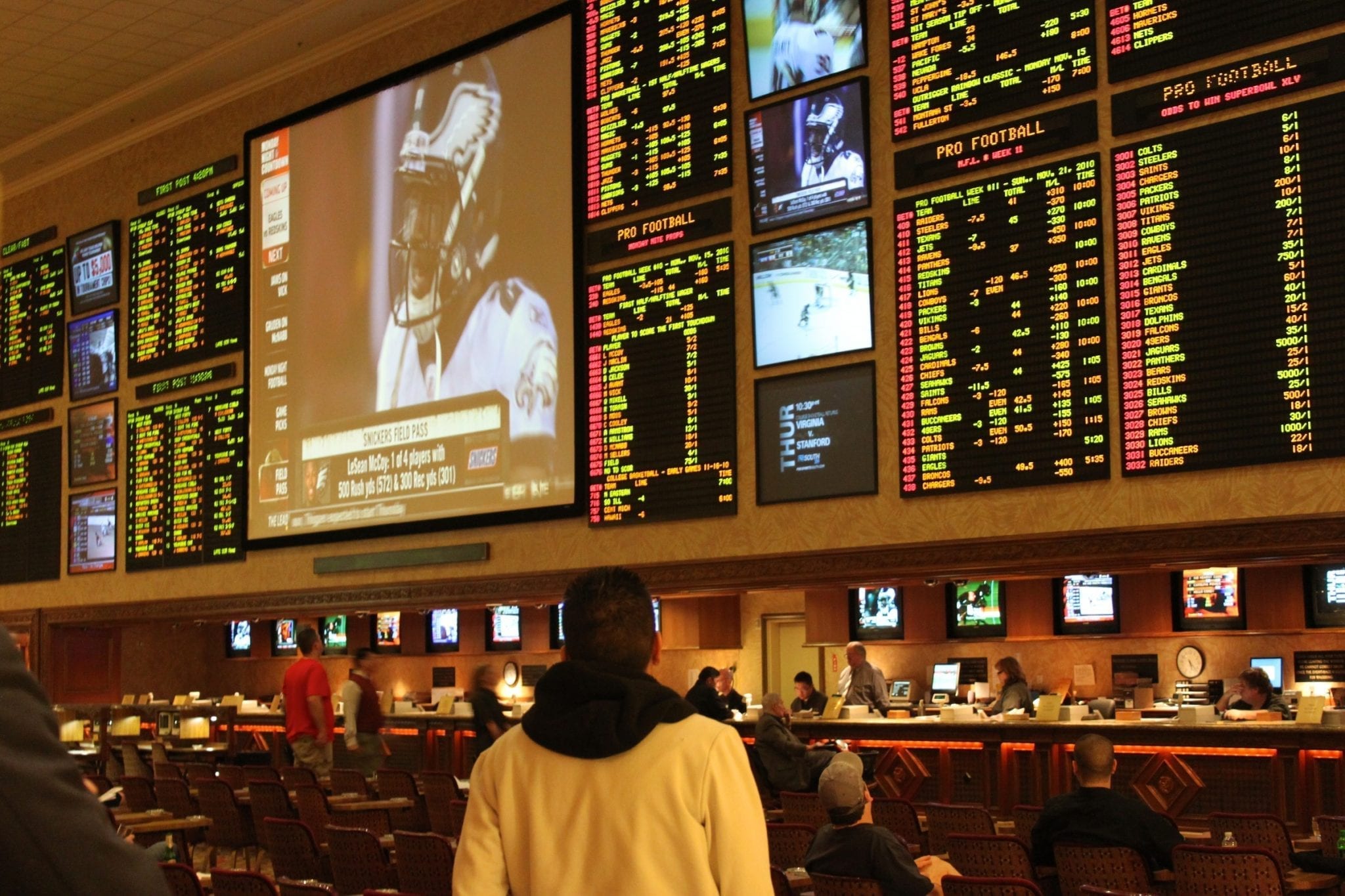Sports Betting at a Las Vegas Casino; image courtesy of Baishampayan Ghose, via Flickr, CC BY-SA 2.0, no changes.
