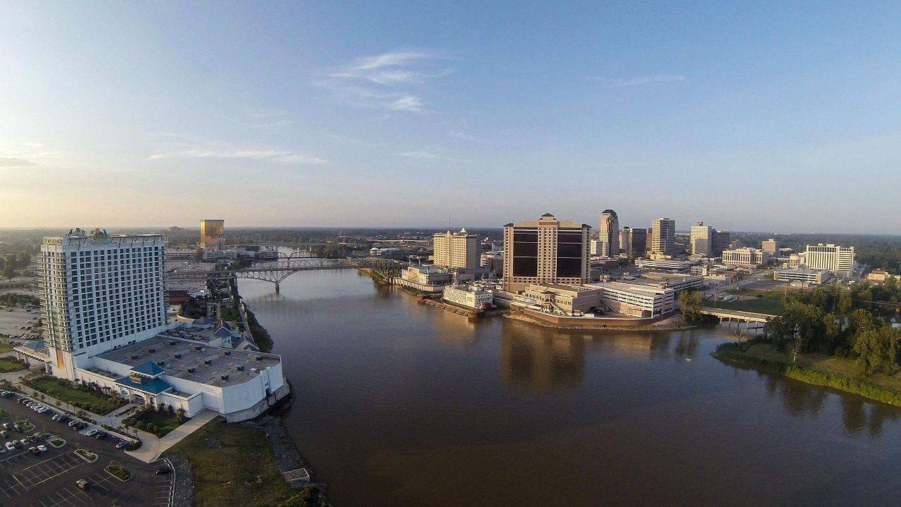 Image of Downtown Shreveport (right) and Bossier City (left)