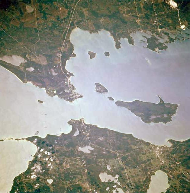 Image of an Overhead view of the Straits of Mackinac