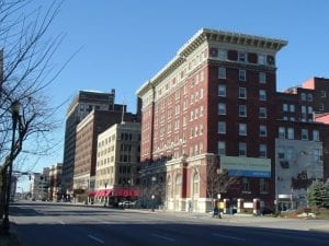 Broadway and 3rd Street in downtown Louisville