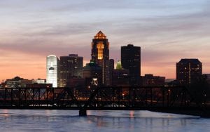 Downtown Des Moines night skyline