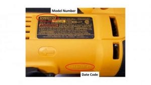 Recalled DeWALT Drill Model Number Label