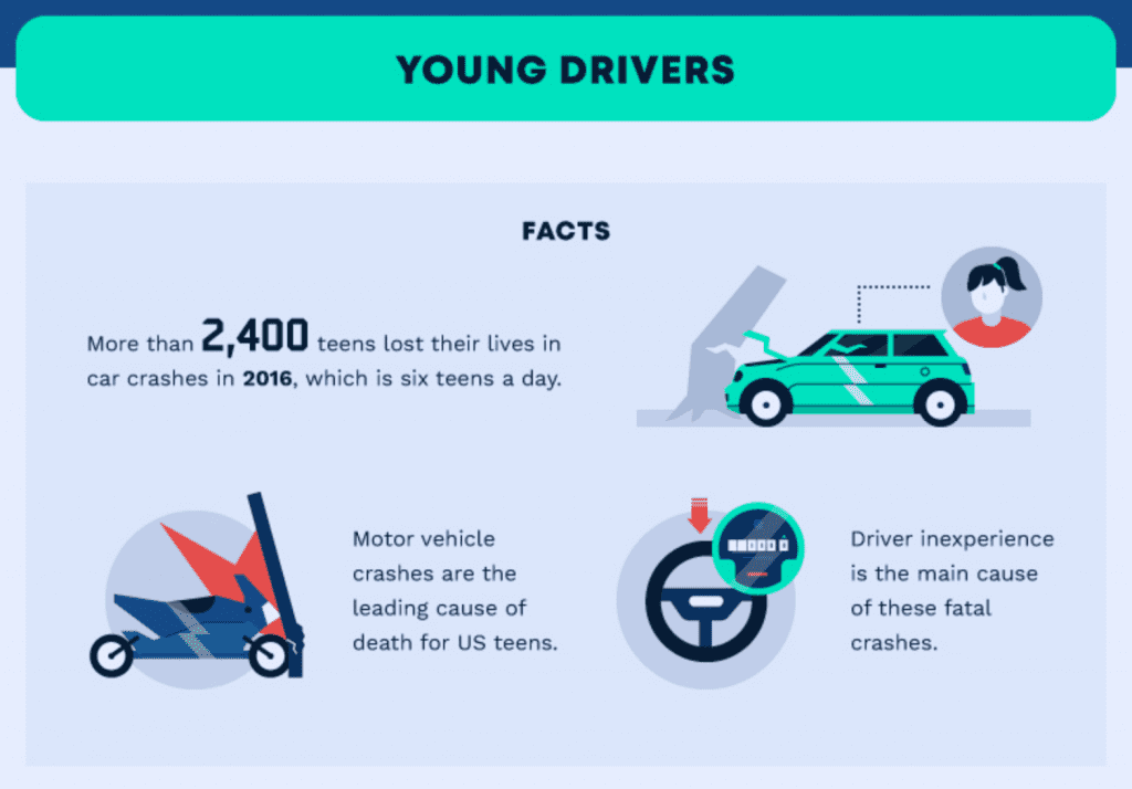 Facts about young drivers; graphic courtesy of the author.