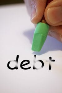 The word debt and an eraser