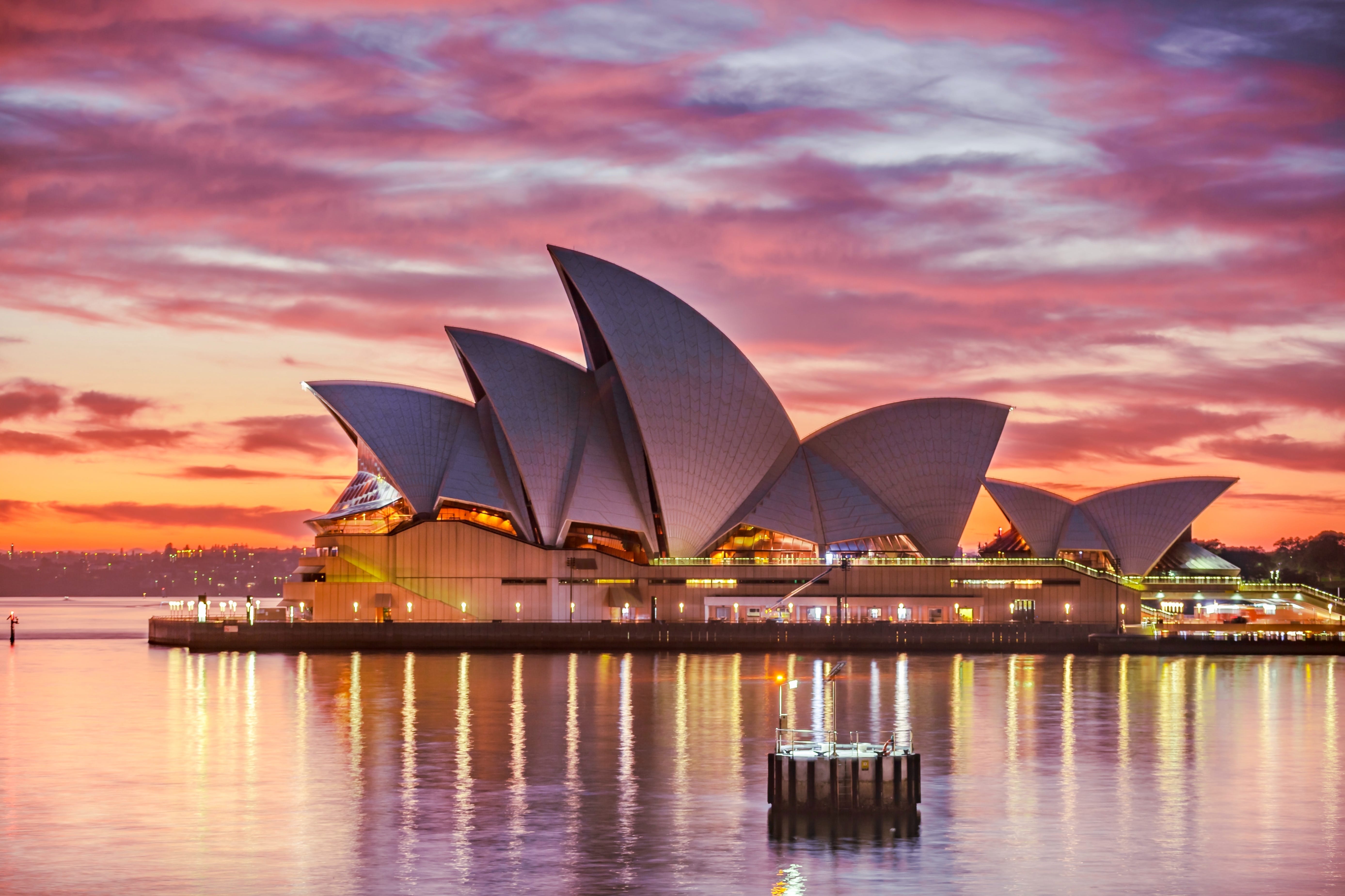 Sydney Opera House in Sydney, Australia, at sunset; image by Keith Zhu, via Unsplash.com.