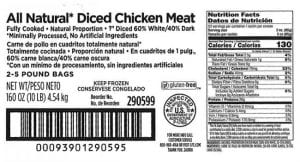 Product label for recalled chicken product