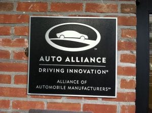 In Washington, D.C., the Alliance of Automobile Manufacturers Plaque on their HQ