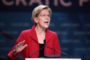 U.S. Senator Elizabeth Warren speaking with attendees at the 2019 California Democratic Party State Convention at the George R. Moscone Convention Center in San Francisco, California. Image by Gage Skidmore, via Flickr, CC BY-SA 2.0, no changes.