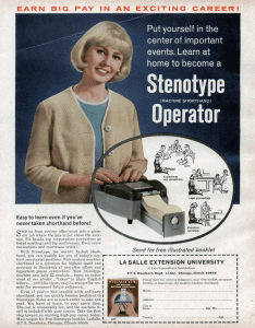 Old ad for training as a stenotype operator; image by employees of LSEU, public domain.