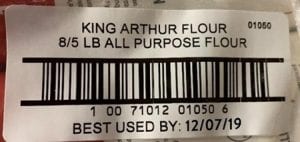 Recalled King Arthur Flour Label