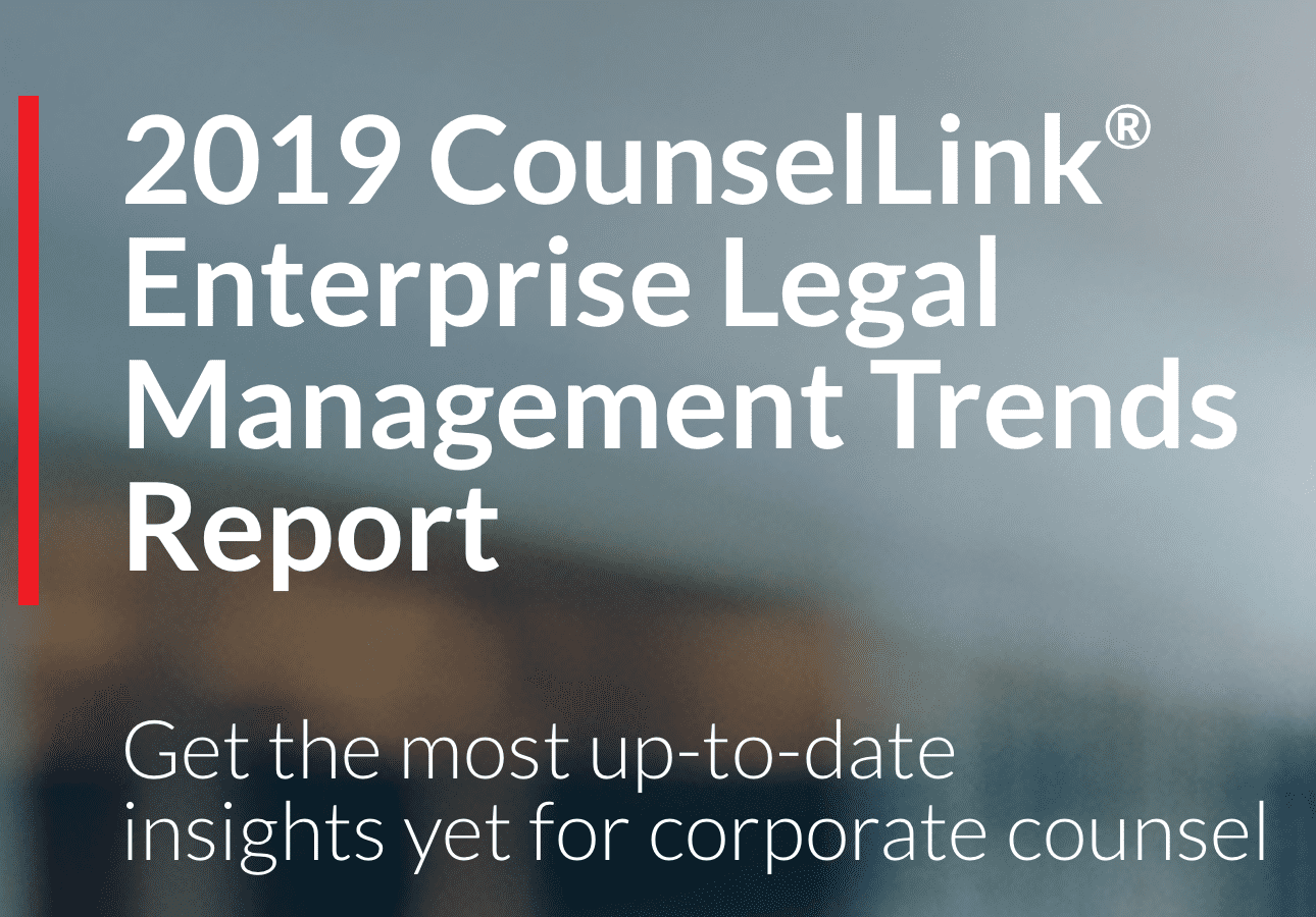2019 CounselLink Enterprise Legal Management Trends Report cover; image courtesy of CounselLink.