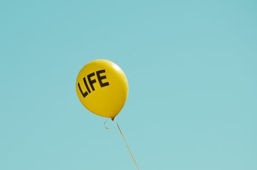 Yellow balloon with the word 'Life'