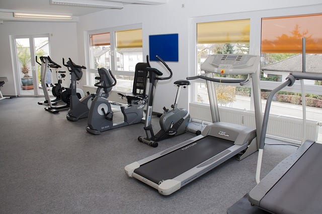 Workout equipment. Ellipticals and treadmills; image by Michael Laut, via Pixabay.com.