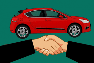 Graphic depicting a handshake under a red car; image by Mohamed Hassan, via Pixabay.com.
