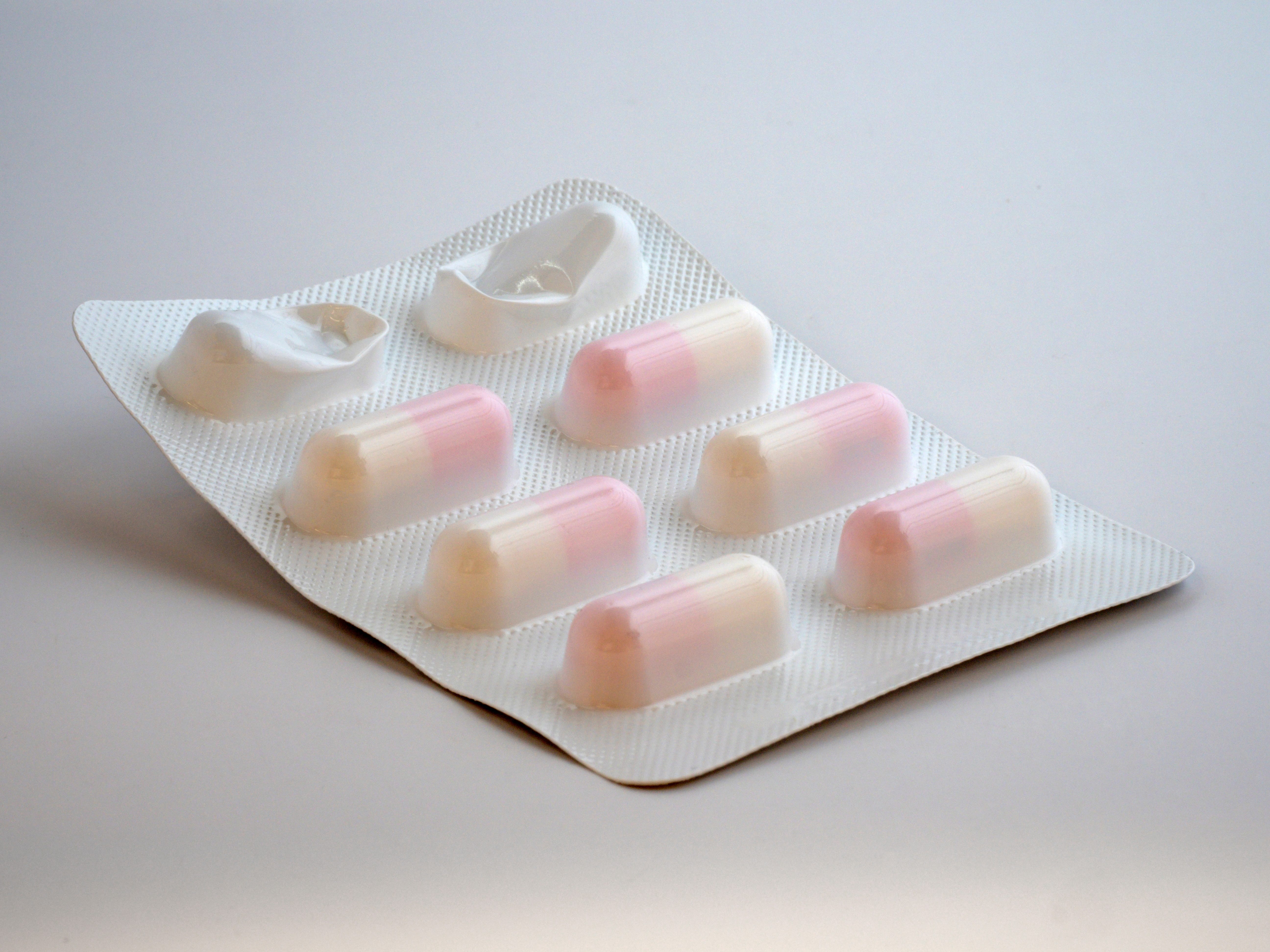 Blister pack of medications with two capsules gone; image by Brett Jordan, via Unsplash.com.