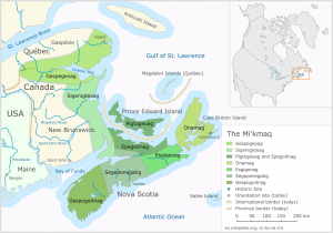 A map highlighting wide swaths of Nova Scotia, New Brunswick, and Québec, Canada.