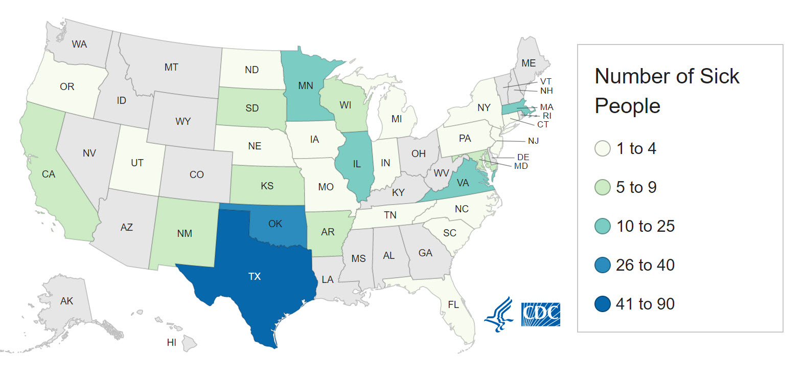 CDC map of Salmonella outbreak