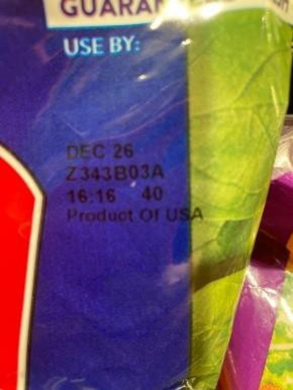 Recalled salad label