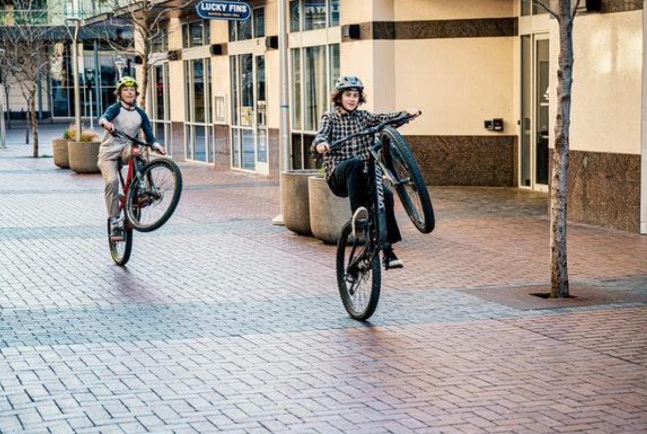 Two boys popping wheelies on bikes; Photo by Brett Sayles on Pexels.com.