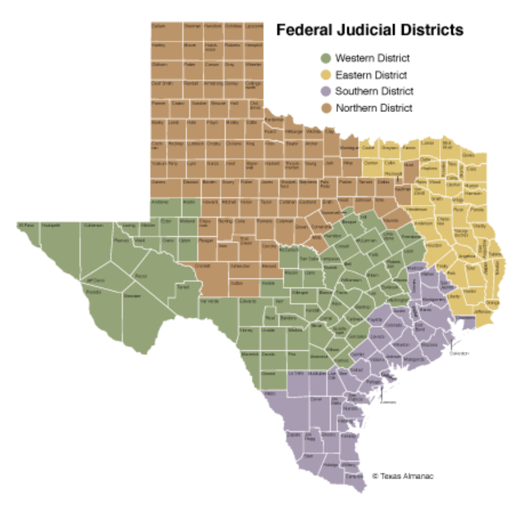 Federal judicial districts in Texas. Image courtesy of author.