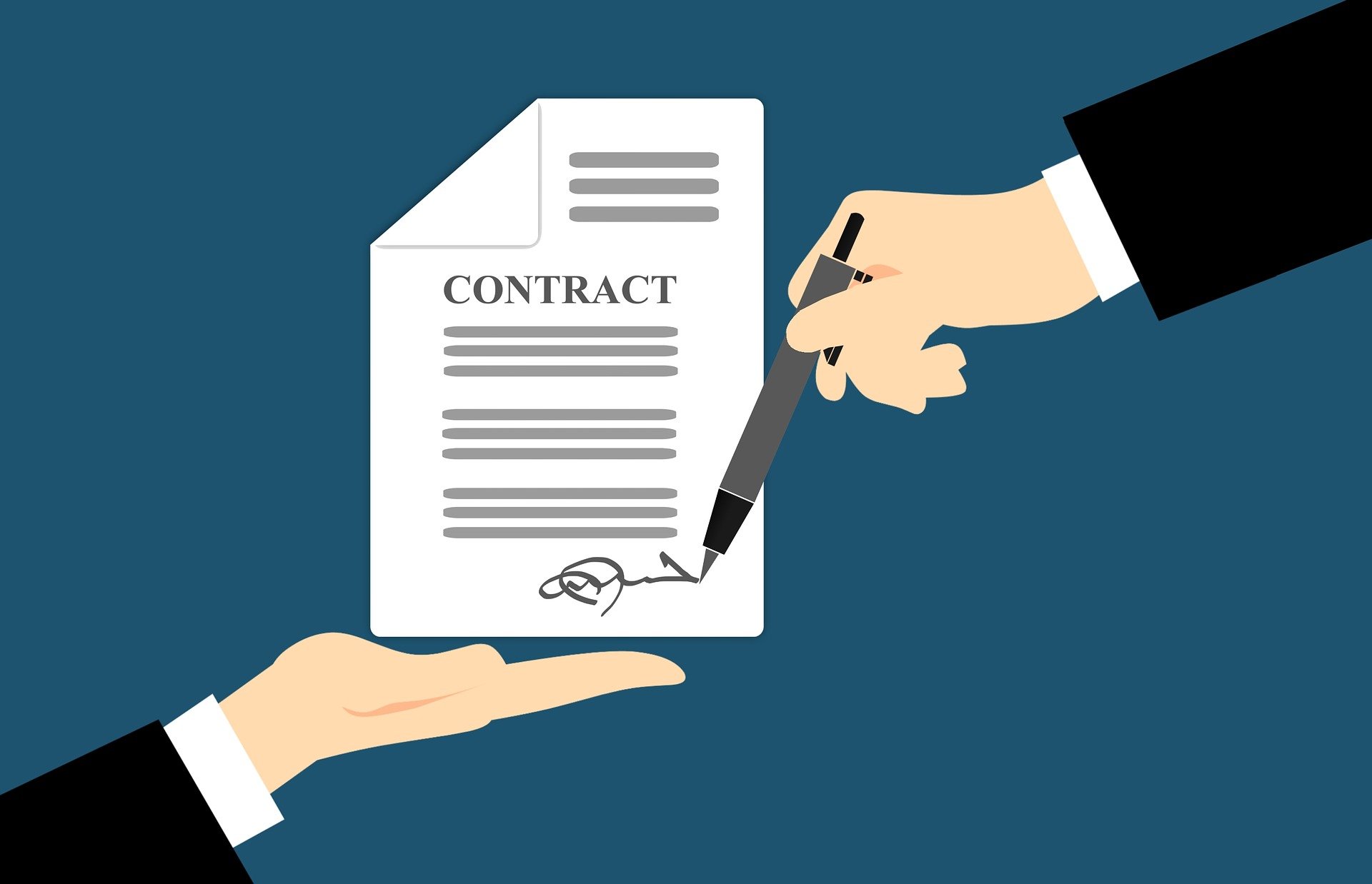 Graphic of man signing contract; image by Mohamed Hassan, via Pixabay.com.