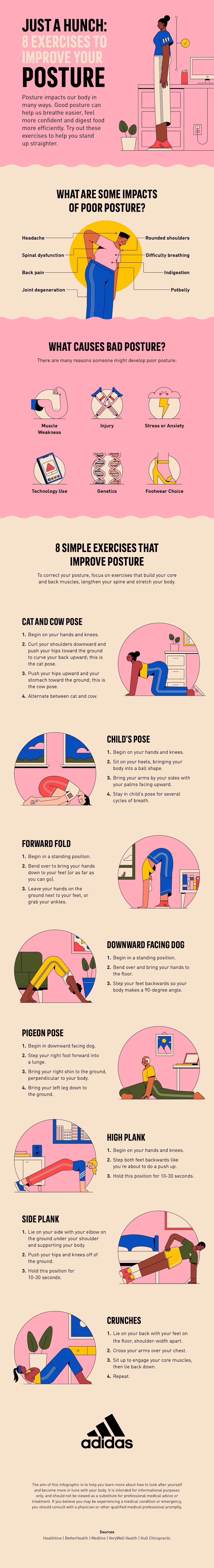 Exercise to improve posture. Infographic courtesy of Adidas.
