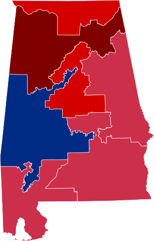 2014 House District map of Alabama, showing gerrymandered districts and a predictable political outcome.