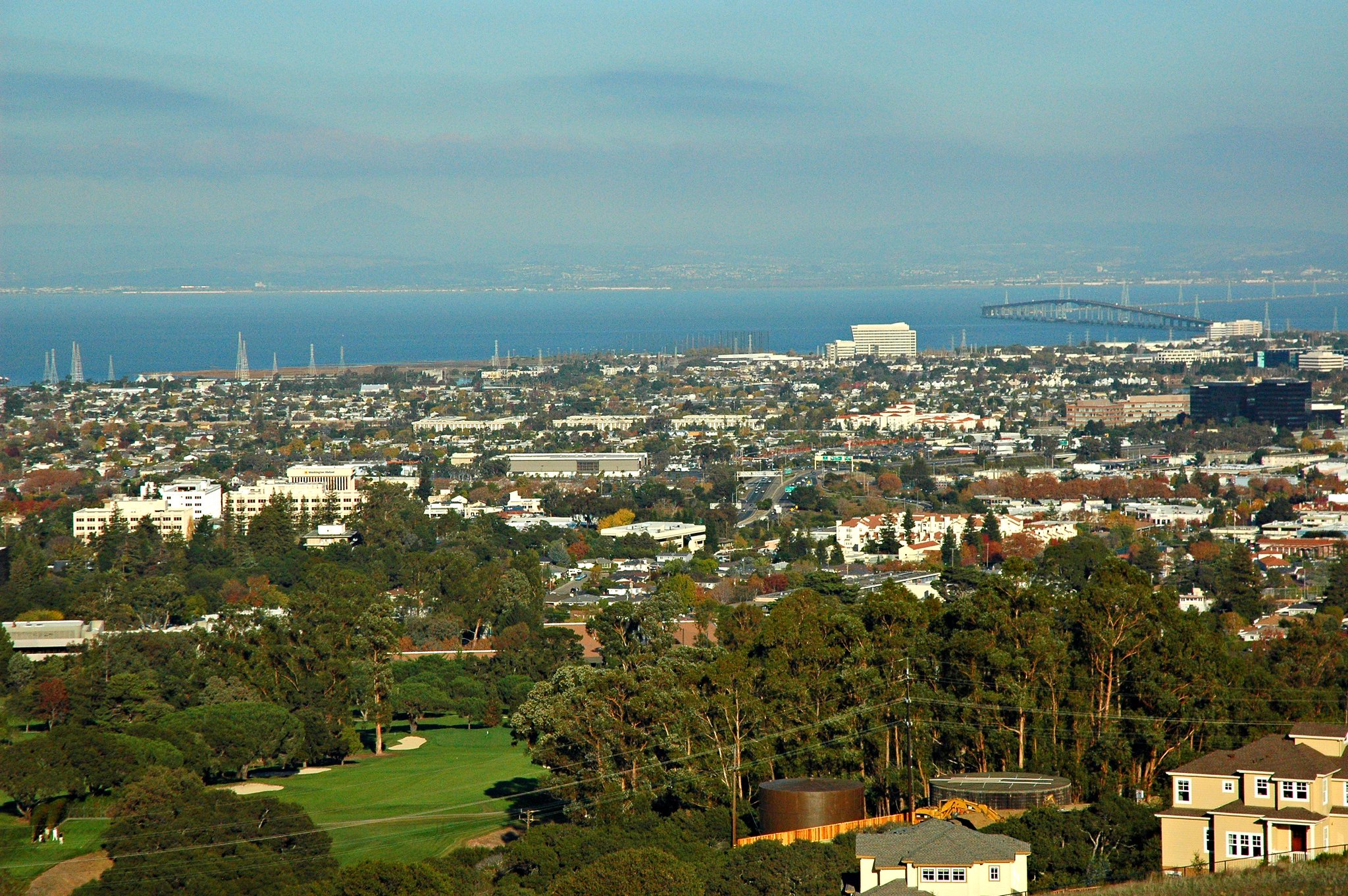 San Mateo, California, looking at the Hayward Bridge; image by Wonderlane, via Flickr.com, public domain.