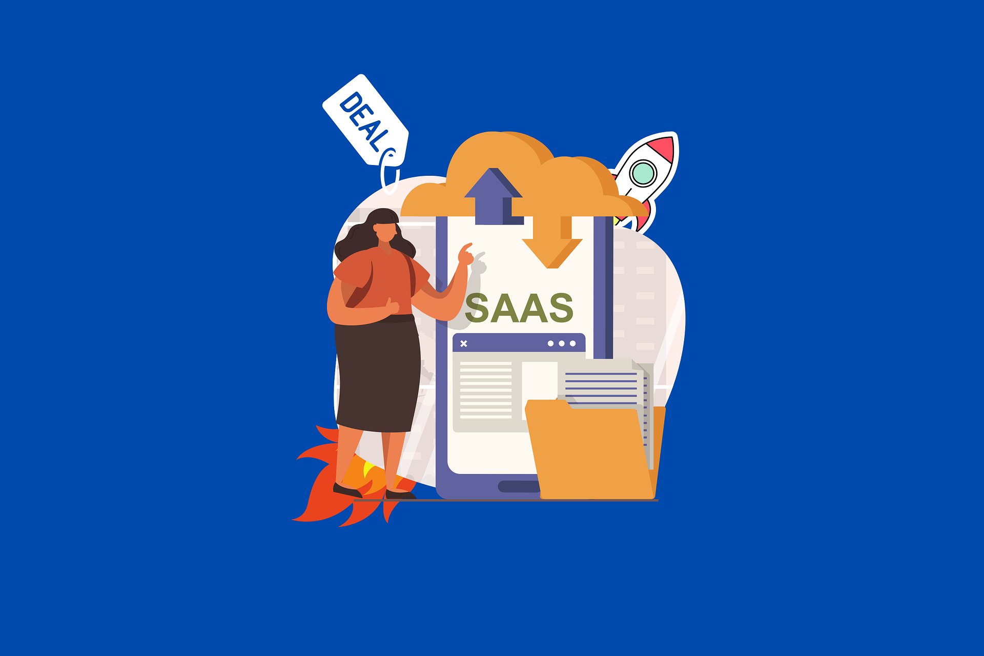 Saas graphic with woman presenting; image by San0198, via Pixabay.com.
