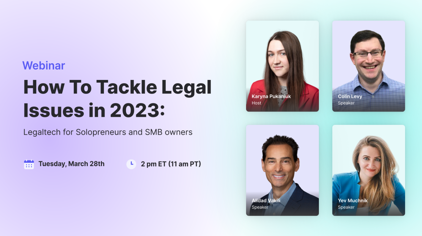 How to Tackle Legal Issues in 2023 webinar graphic, courtesy of Lawrina.
