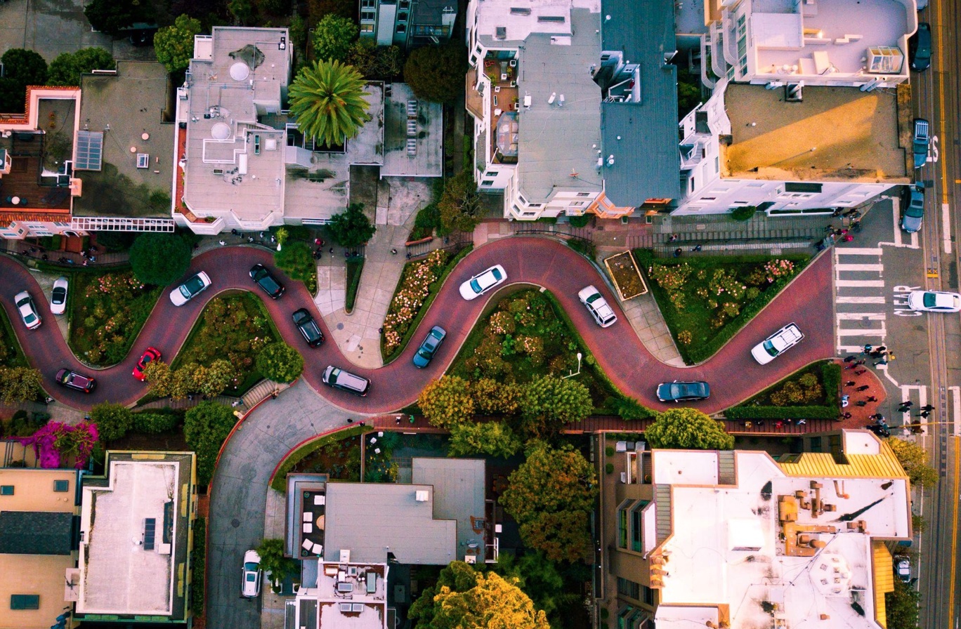 Lombard street from above; image by Jack Nagz, via Unsplash.com.