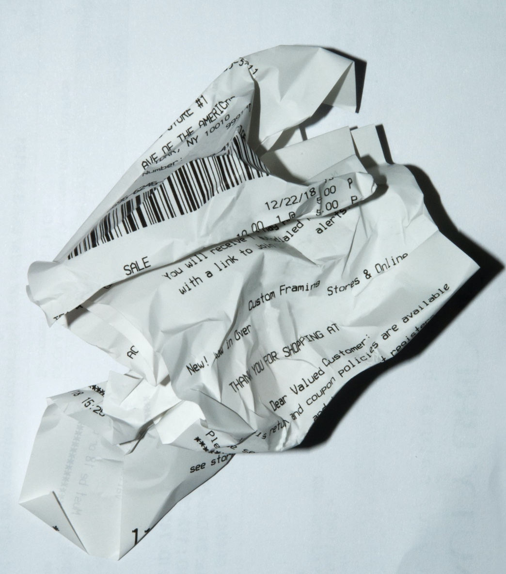 Crumpled up receipt; image by Michael Walter, via Unsplash.com.