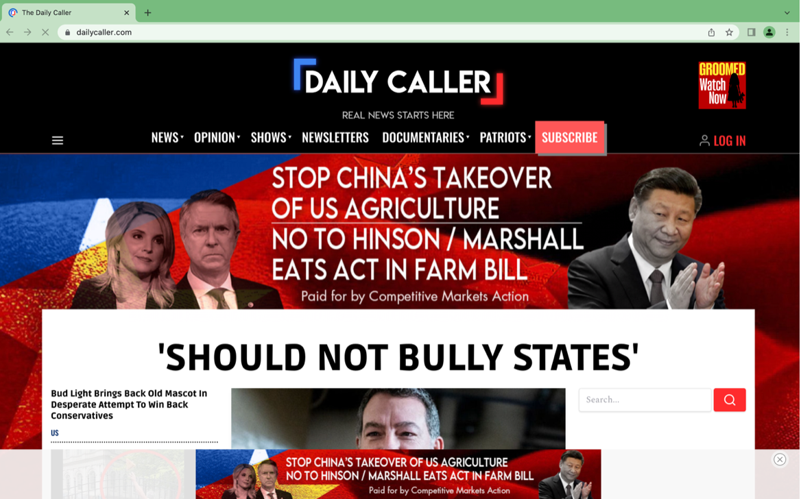 The Daily Caller Homepage Takeover on June 27, 2023. Courtesy of OCM.