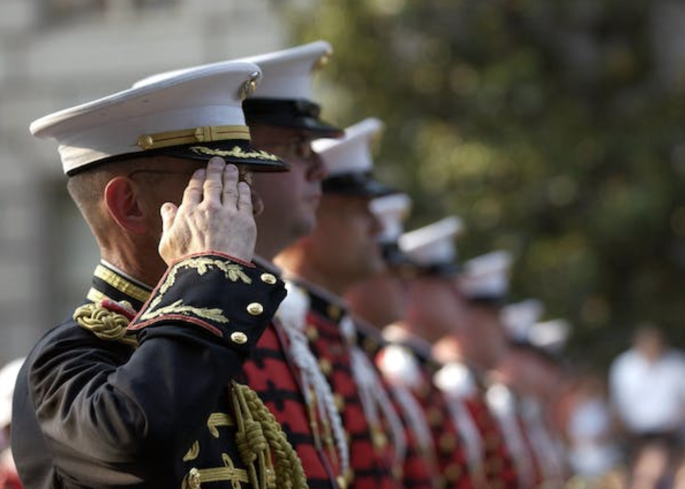 Soldiers in dress uniform in formation; image by Pixabay, via Pexels.com.