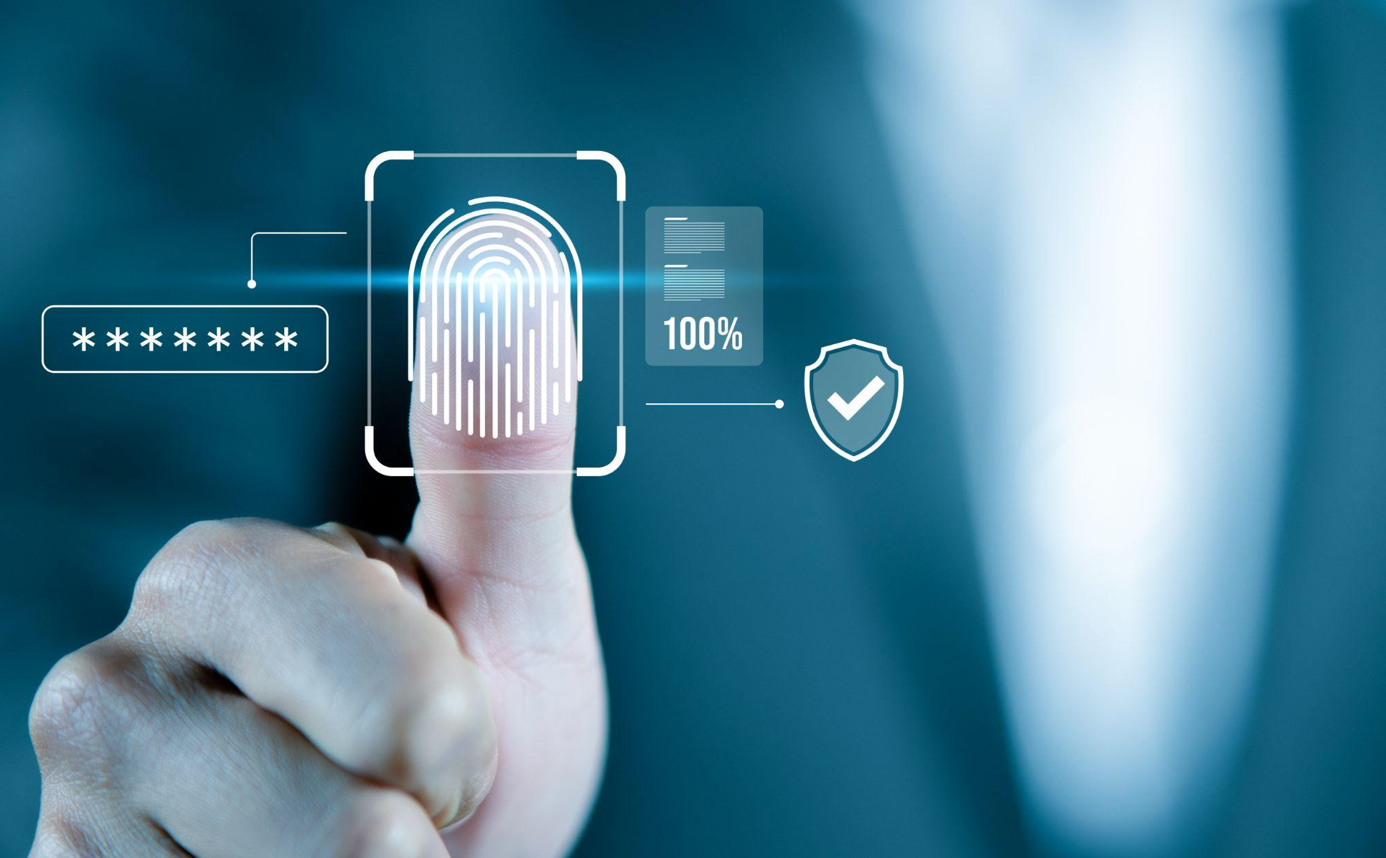 Fingerprint scan provides security access with biometrics identification; image by Inkong Boutchalern, via Vecteezy.com.