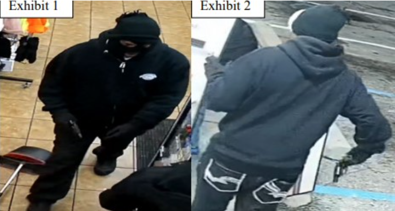Security camera footage of the robbery; image from press release.