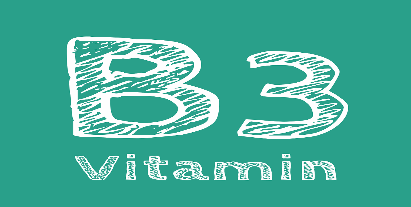 B3 Vitamin, white text on green background; image by 1602904, via Pixabay.com.