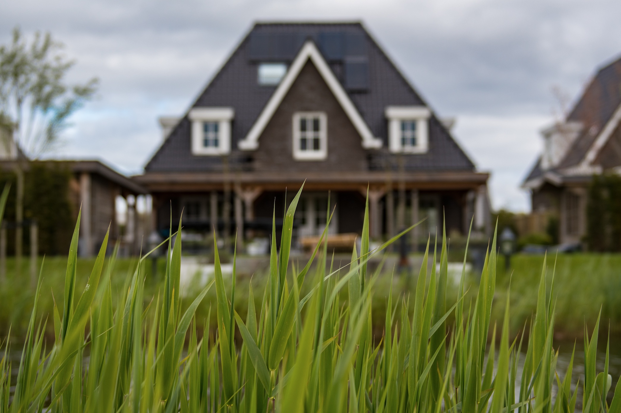 Soft focus shot of house, upclose of lawn at ground level in the foreground; image by Wynand Van Poortvliet, via Unsplash.com.